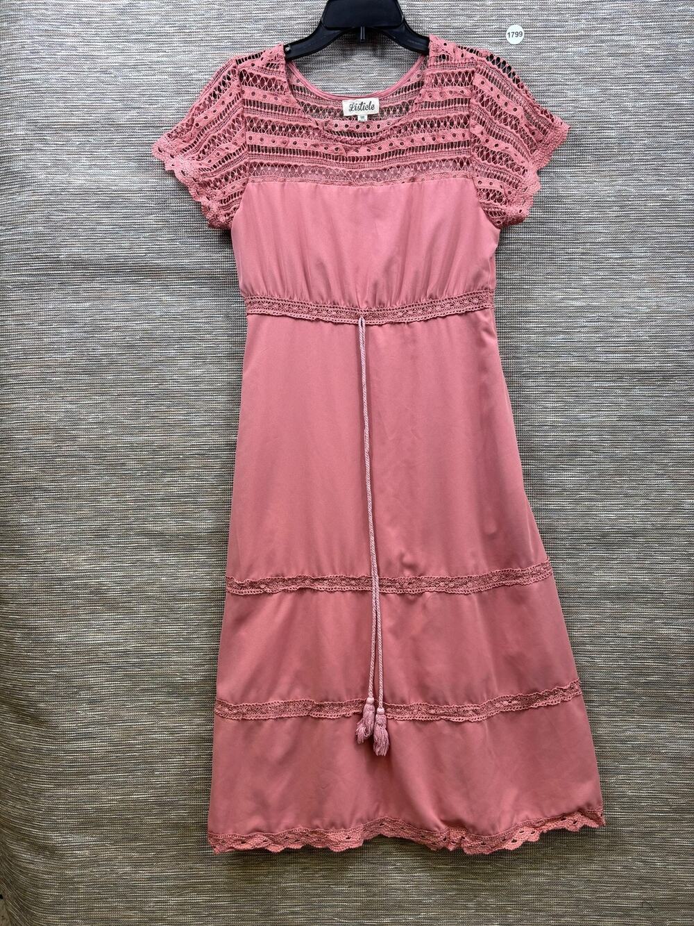Listicle Crochet Lace A-Line Sundress Dress Womens M Pink Flutter Sleeve Boho